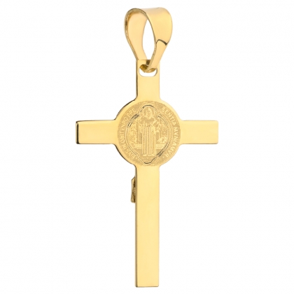 Złoty krzyżyk dwustronny Benedyktyński próby 585